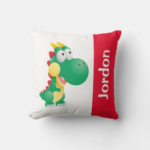 Cute Dinosaur with Custom Name Throw Pillow