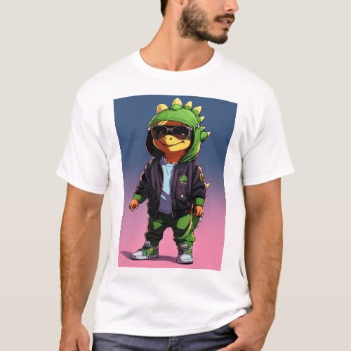 Cute dinosaur with glasses holding a interview mic T_Shirt
