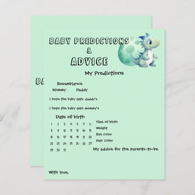 Cute Dinosaur with Its Egg Baby Shower Game Flyer (Front/Back)