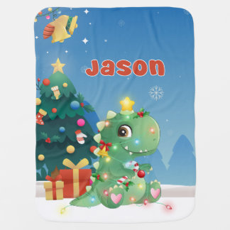 Cute Dinosaur with Lights & Custom Name Baby Blanket
