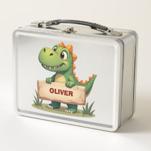 Cute Dinosaur with Name Sign Personalized Metal Lunch Box