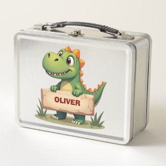 Cute Dinosaur with Name Sign Personalized Metal Lunch Box