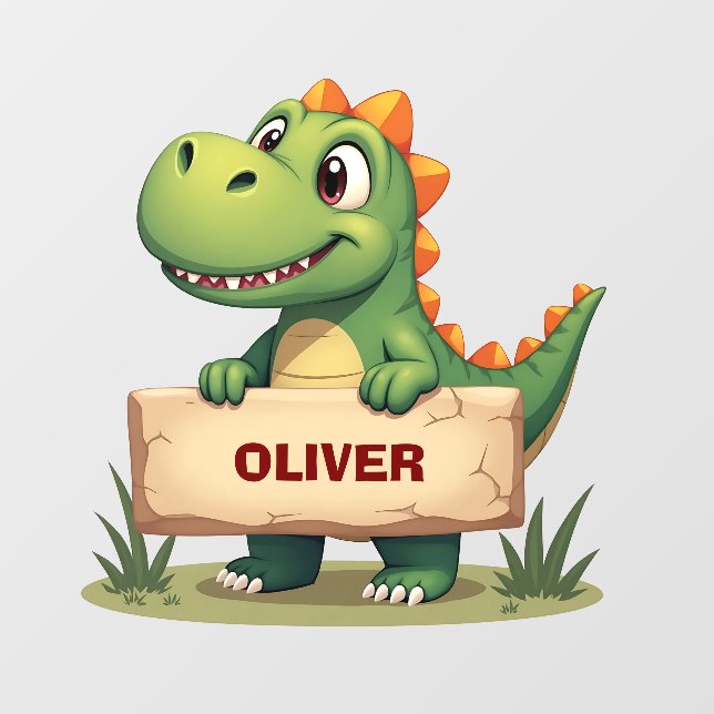 Cute Dinosaur with Name Sign Personalized Wall Decal (Front)