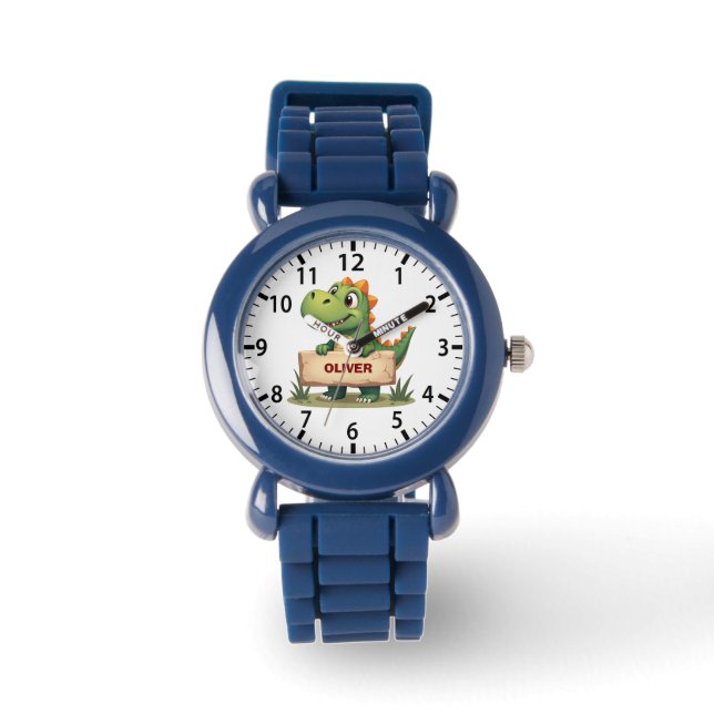 Cute Dinosaur with Name Sign Personalized Watch (Front)