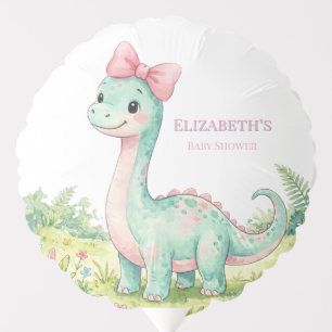 Cute Dinosaur With Pink Bow Baby Shower Balloon