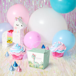 Cute Dinosaur With Pink Bow Baby Shower Favor Boxes