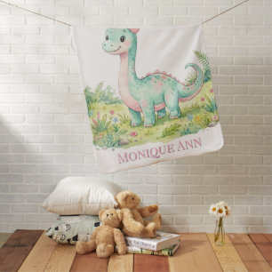 Cute Dinosaur With Pink Bow Baby Shower Gift Blanket