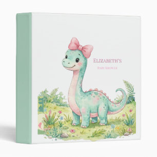 Cute Dinosaur With Pink Bow Baby Shower Photo 3 Ring Binder