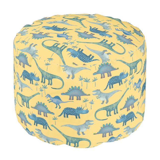 Cute Dinosaur Yellow Pouf (Angled Front)