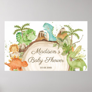 Cute Dinosaurs 1st Birthday Baby Shower Backdrop Poster