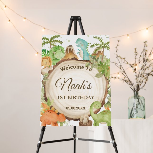 Cute Dinosaurs 1st Birthday Baby Shower Welcome  Foam Board (In Situ (Stand))