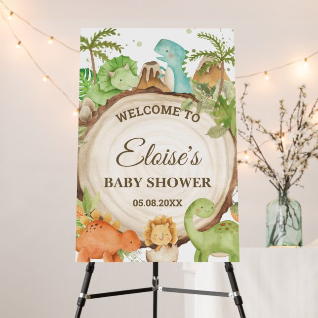 Cute Dinosaurs 1st Birthday Baby Shower Welcome  Foam Board (In Situ (Stand))