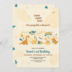 Cute Dinosaurs 3rd Birthday Dino Party Invitation