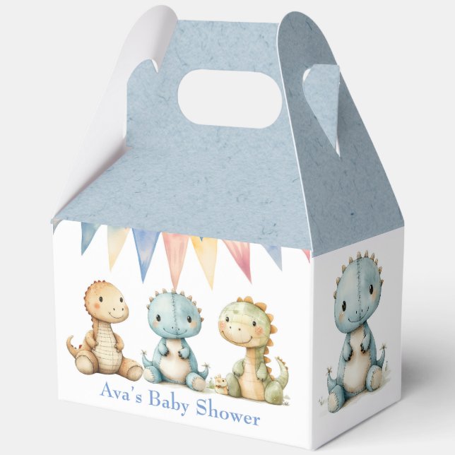 Cute Dinosaurs and Friends Boy Baby Shower Favor Boxes (Back)
