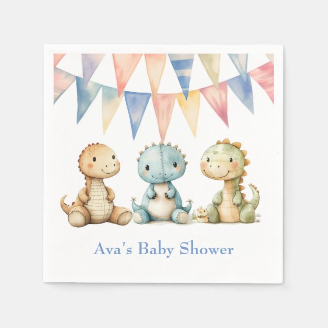 Cute Dinosaurs and Friends Boy Baby Shower Napkins (Front)
