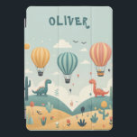 Cute Dinosaurs and Hot Air Balloons<br><div class="desc">Dinosaur lovers, rejoice! This vibrant personalized iPad cover featuring a whimsical design of two adorable cartoon dinosaurs standing tall on rolling hills, with a sky bursting with colorful hot air balloons, is sure to be a prehistoric masterpiece in any room. Personalize this unique artwork with your little paleontologist's name for...</div>