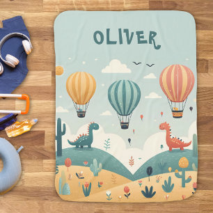 Cute Dinosaurs and Hot Air Balloons Baby Blanket