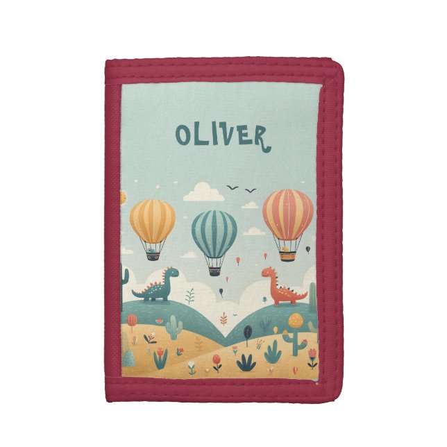 Cute Dinosaurs and Hot Air Balloons Trifold Wallet (Front Vertical)