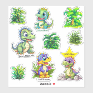 Cute Dinosaurs and Jungle Foliage Encouragement Sticker