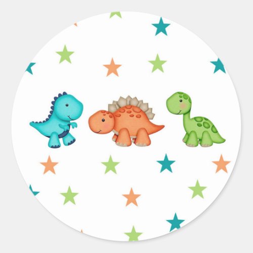 Cute Dinosaurs and Stars Baby Shower Classic Round Sticker