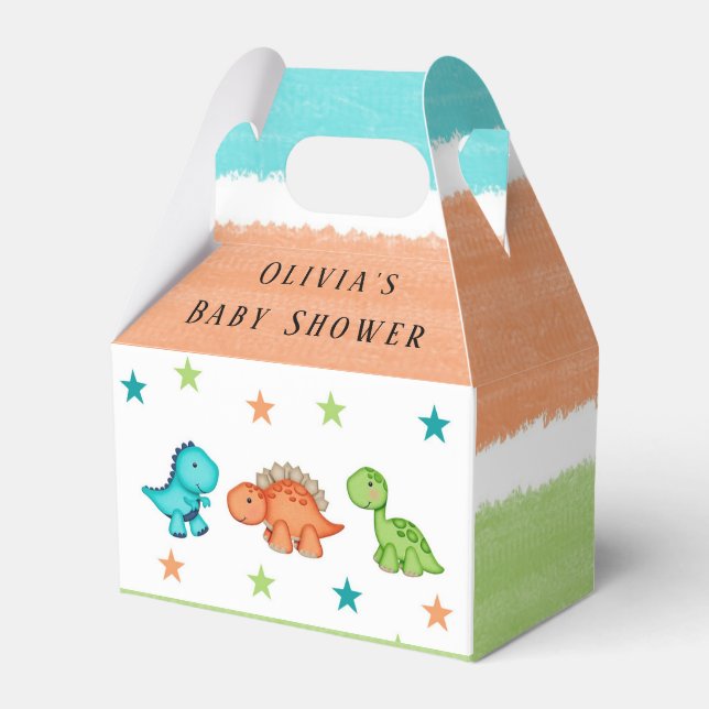 Cute Dinosaurs and Stars Baby Shower Favor Boxes (Front Side)