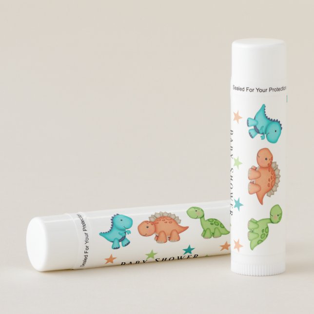 Cute Dinosaurs and Stars Baby Shower Lip Balm (Front)