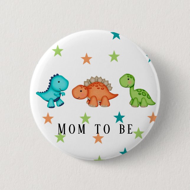 Cute Dinosaurs and Stars Baby Shower Mom To Be Button (Front)