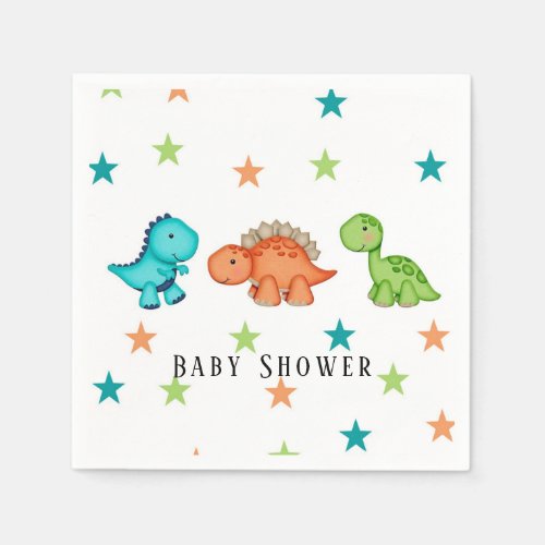 Cute Dinosaurs and Stars Baby Shower Napkins