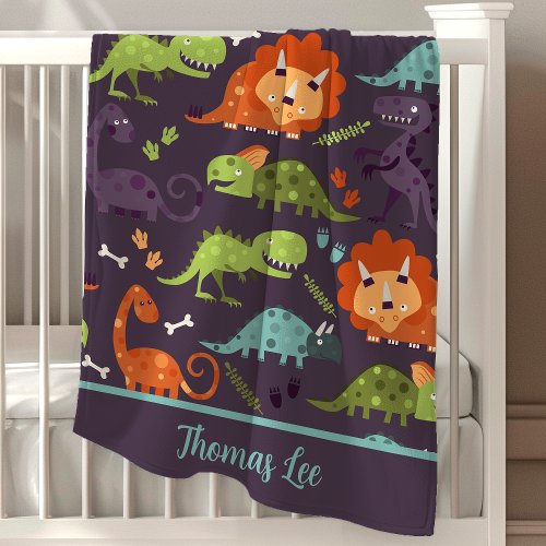 Cute Dinosaurs Baby Boy Keepsake Personalized Baby Blanket