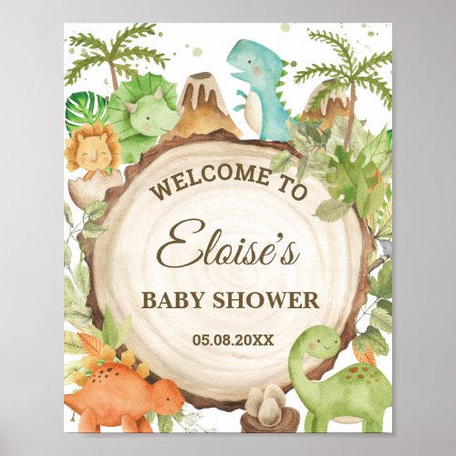 Cute Dinosaurs Baby Shower 1st Birthday Welcome Poster