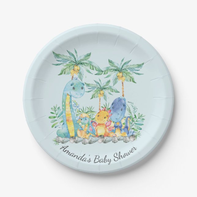 Cute Dinosaurs Baby Shower 7" Plate (Front)