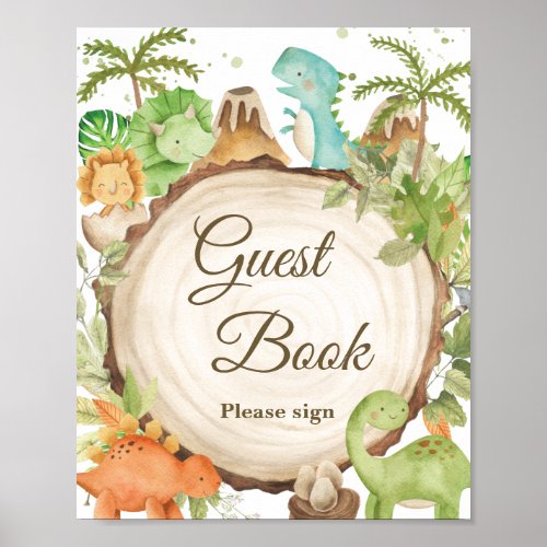 Cute Dinosaurs Baby Shower Birthday Guestbook Sign