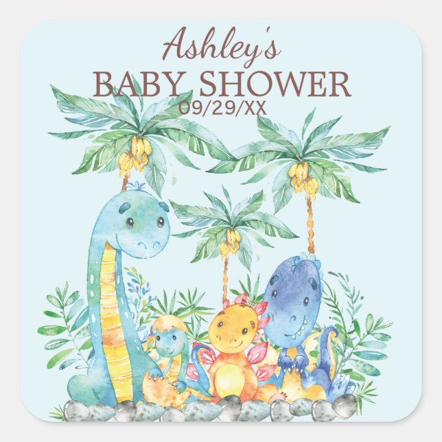 Cute Dinosaurs Baby Shower Favor Sticker (Front)