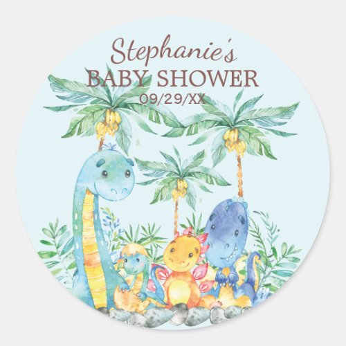 Cute Dinosaurs Baby Shower Favor Sticker