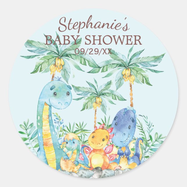 Cute Dinosaurs Baby Shower Favor Sticker (Front)