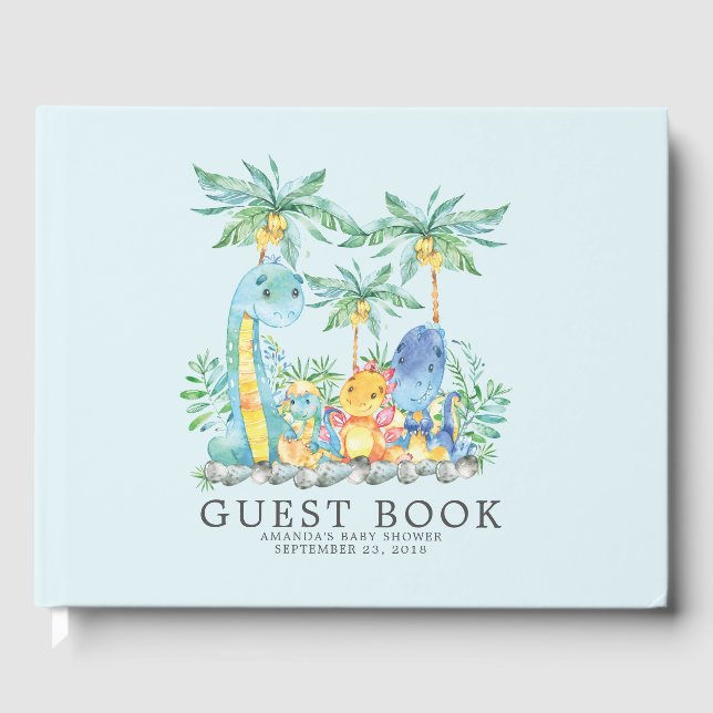 Cute Dinosaurs Baby Shower Guest Book (Front)