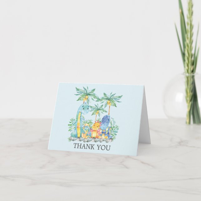 Cute Dinosaurs Baby Shower Thank You Note Card (Front)