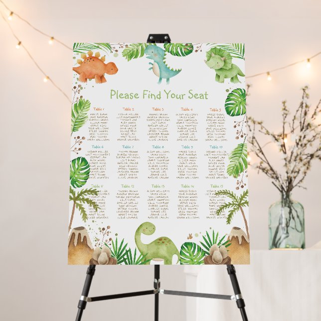Cute Dinosaurs Birthday Baby Shower Seating Chart Foam Board (In Situ (Stand))