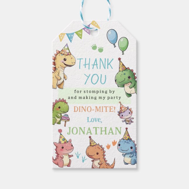 Cute dinosaurs birthday boy thank you gift tags (Front)