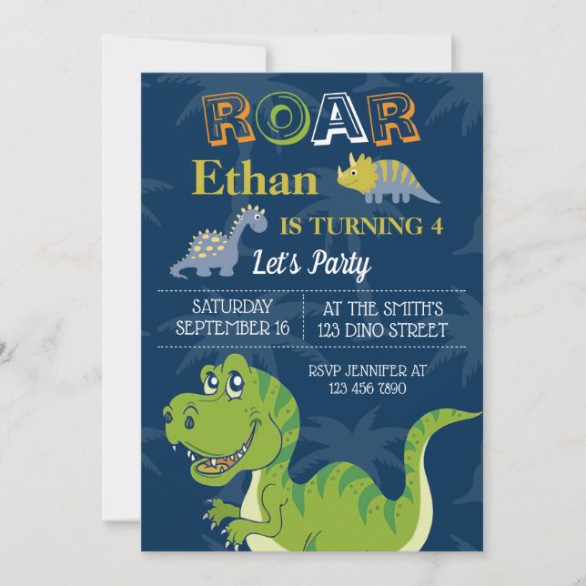 Cute Dinosaurs Birthday Party Customize RSVP Invitation (Front)