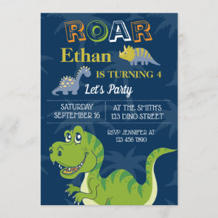 Cute Dinosaurs Birthday Party Customize RSVP Invitation