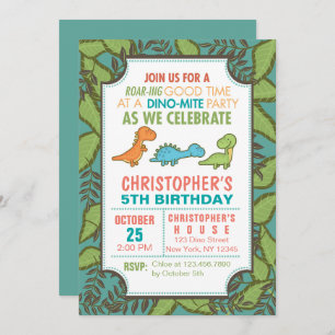 Cute Dinosaurs Birthday Party Invitation