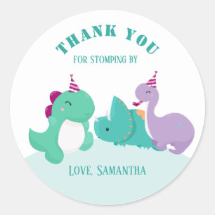 Cute Dinosaurs Birthday Thank You Favor Classic Round Sticker