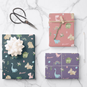 Cute Dinosaurs Birthday Wrapping Paper Sheets