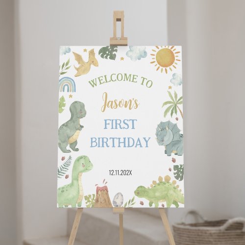 Cute Dinosaurs Boy Birthday Welcome Sign