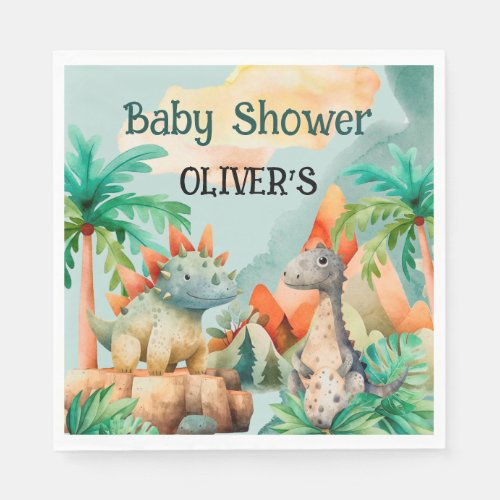 Cute dinosaurs boy shower party napkins