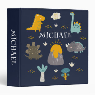 Cute Dinosaurs Boy's Blue Black  3 Ring Binder