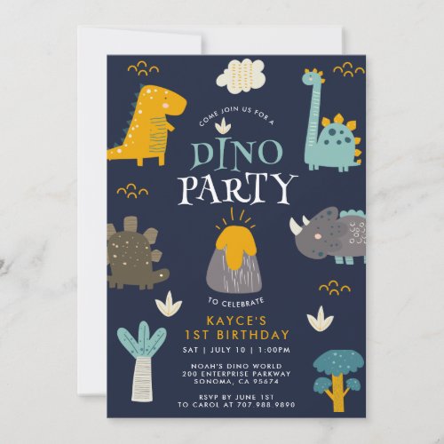 Cute Dinosaurs Boys First Birthday Party Invitation