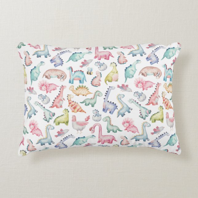 Cute dinosaurs, children's watercolor pattern. accent pillow (Front)