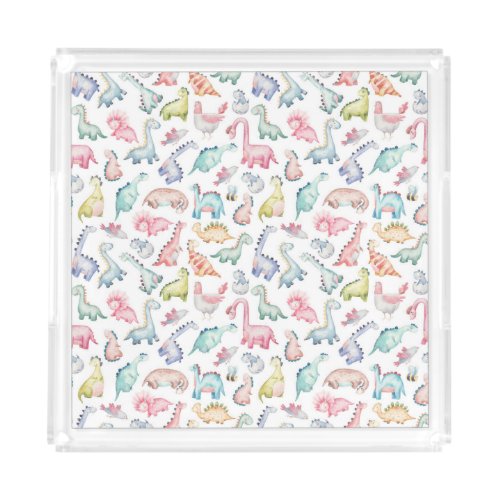 Cute dinosaurs childrens watercolor pattern acrylic tray